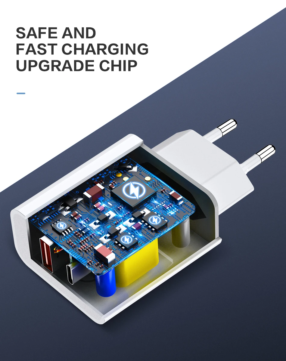 RDCY 18 Вт PD зарядное устройство 3 0 Dual Port Quick Charge мобильный телефон для iPhone Samsung xiaomi QC