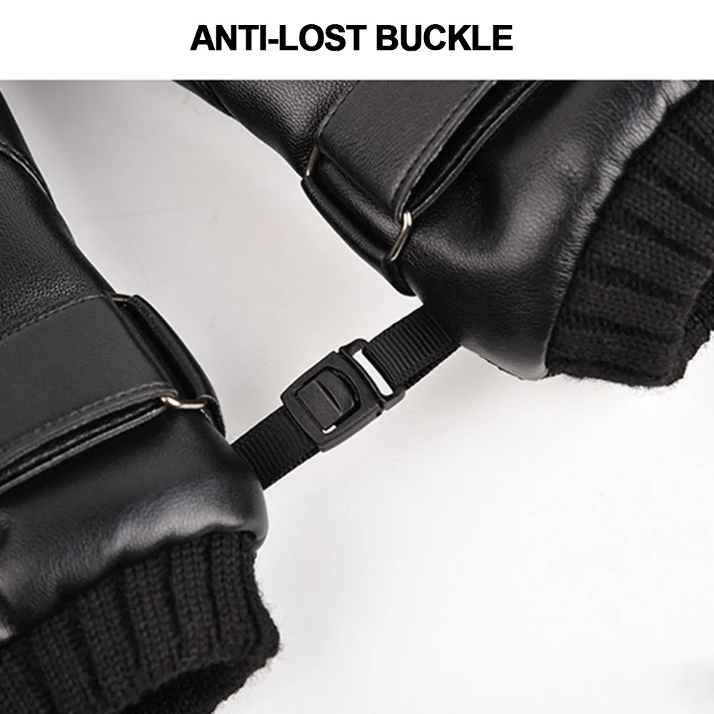 

PU Leather Touch Screen Gloves Winter Warm Motorcycle Men Gloves Waterproof Windproof Fur Mittens Plush Black Gloves for Skiing