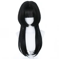 HOUYAN Long Straight Hair Synthetic Wig Female Pink Silver Black Anime Bangs Party Wig