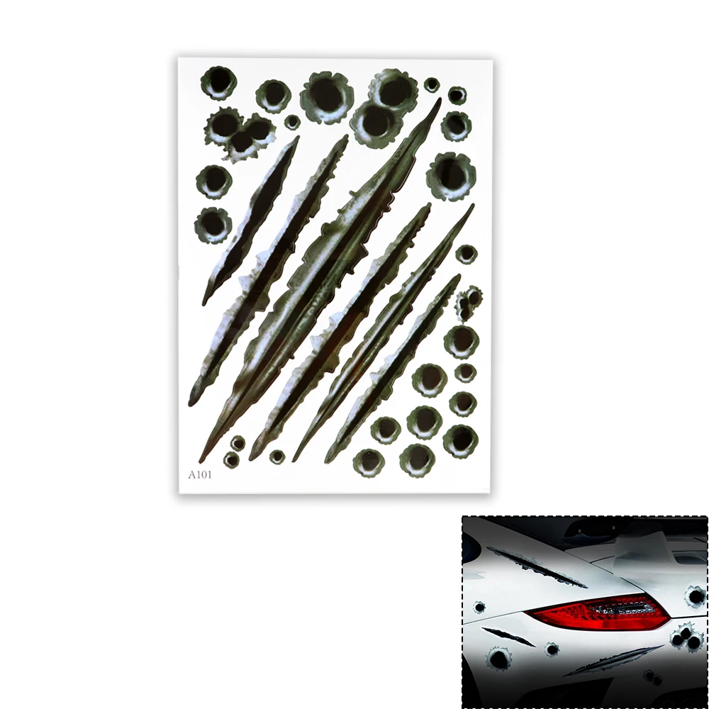 Car Sticker Waterproof Body 3D Bullet Hole And Tearing Crack Decals Window Wall Styling Accessories For | Автомобили и мотоциклы