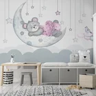 Фотообои на заказ с изображением Луны, звезд, розового медведя, фотообои для детского сада, детской комнаты, девушки, спальни