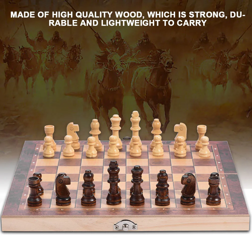 

3 in 1 Wooden Chessboard Folding Board Chess Game Funny International Chess Set For Party Family Activities 34*34/29*29cm