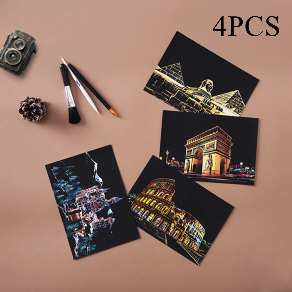 4 шт./компл. креативные поделки Scratch Scraping Painting Night View Sightseeing Pictures игрушки для детей