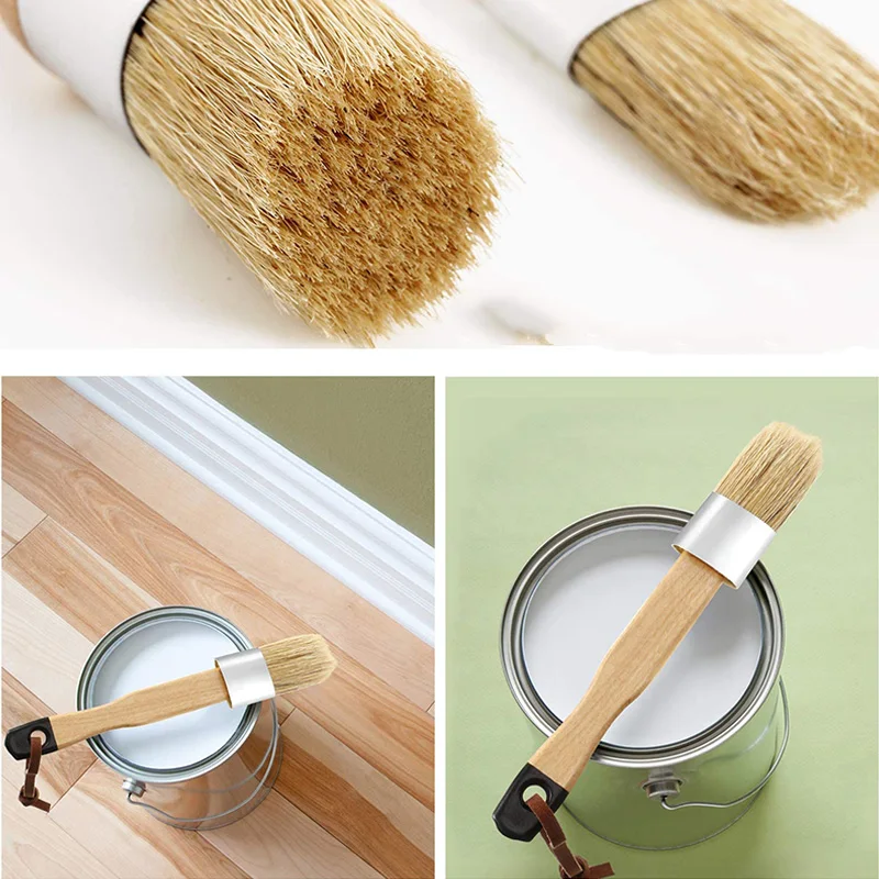 

Chalk and Wax Brushes Include Flat and Round Chalked Paint Brush with Bristles, Multi-Use Brushes(4 Pieces)