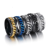 cool stainless steel rotatable men couple ring high quality spinner chain rotable rings punk women man jewelry for party gift