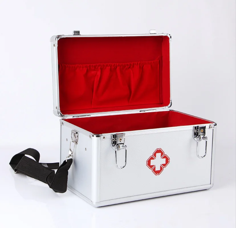 Caja de aluminio para medicina, almacenamiento port&aacute;til de primeros auxilios para exteriores, de calidad para el hogar-0