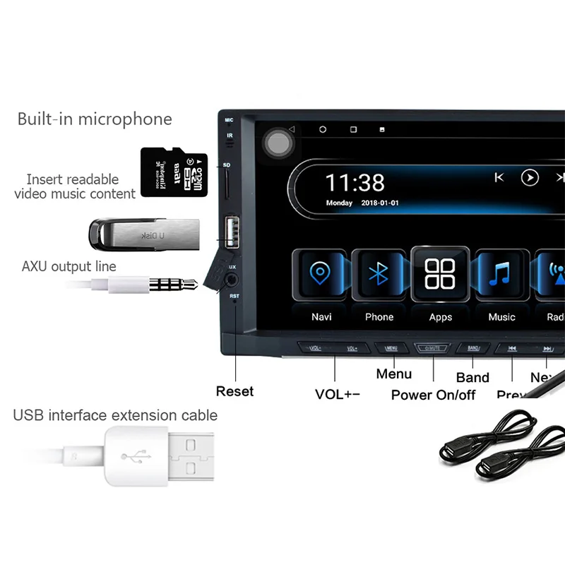 " ips экран 2din Android 8,1 2G+ 16G Восьмиядерный автомобильный Радио gps Авто Стерео Авторадио Bluetooth AM/FM/RDS/SWC мультимедиа Универсальный