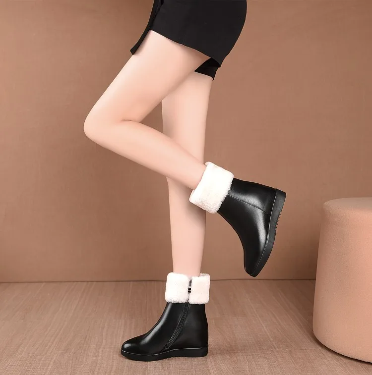 

MLJUESE 2021 women ankle boots Cow leather Winter Wool blend Black color round toe wedges heels female ankle boots size 40