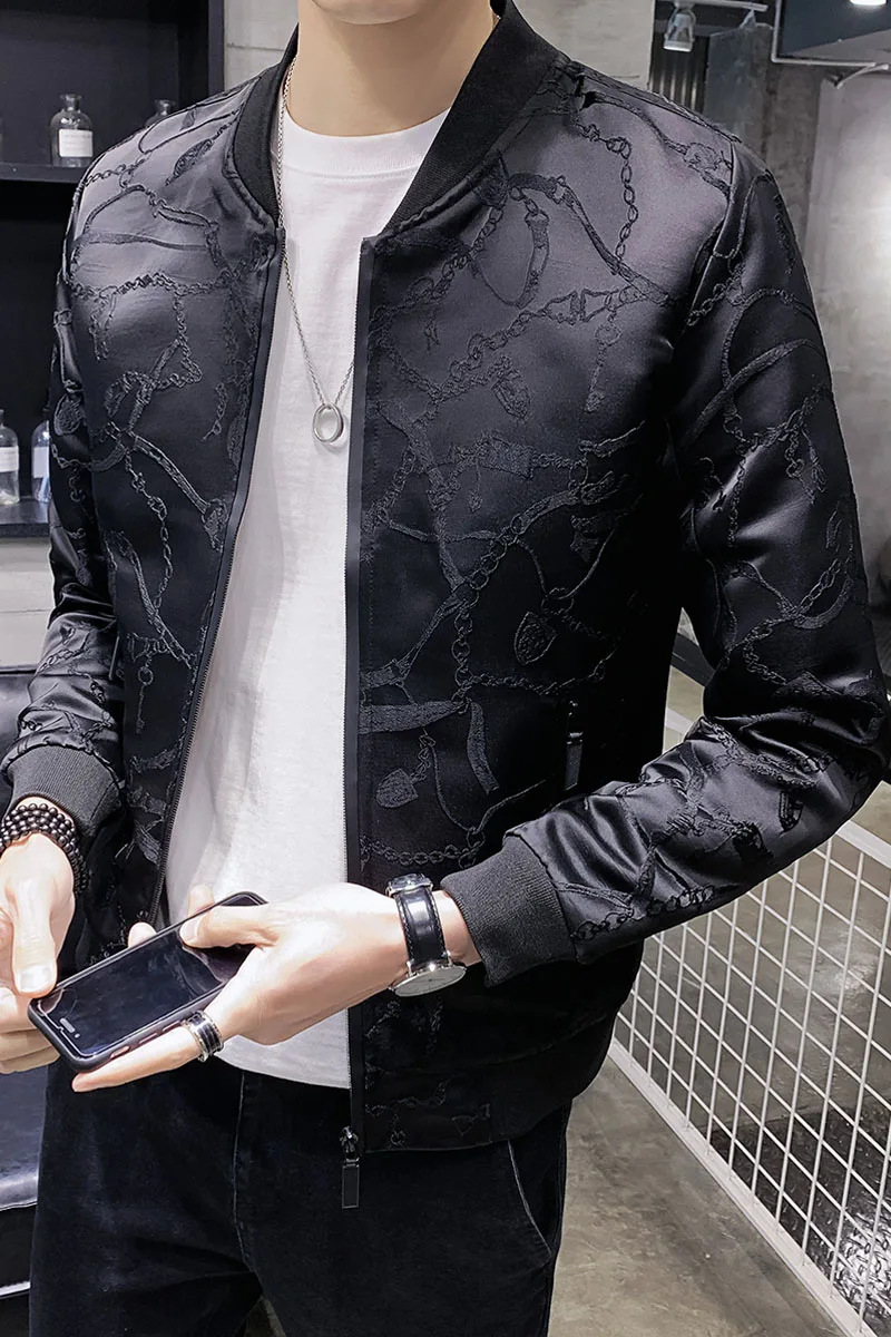 

5xl Winter Jacket Mens Big Size Baseball Jackets Chain Printed Coats Plus Size Bomber Stylish Fashion Oversize Clothes Slim Fit