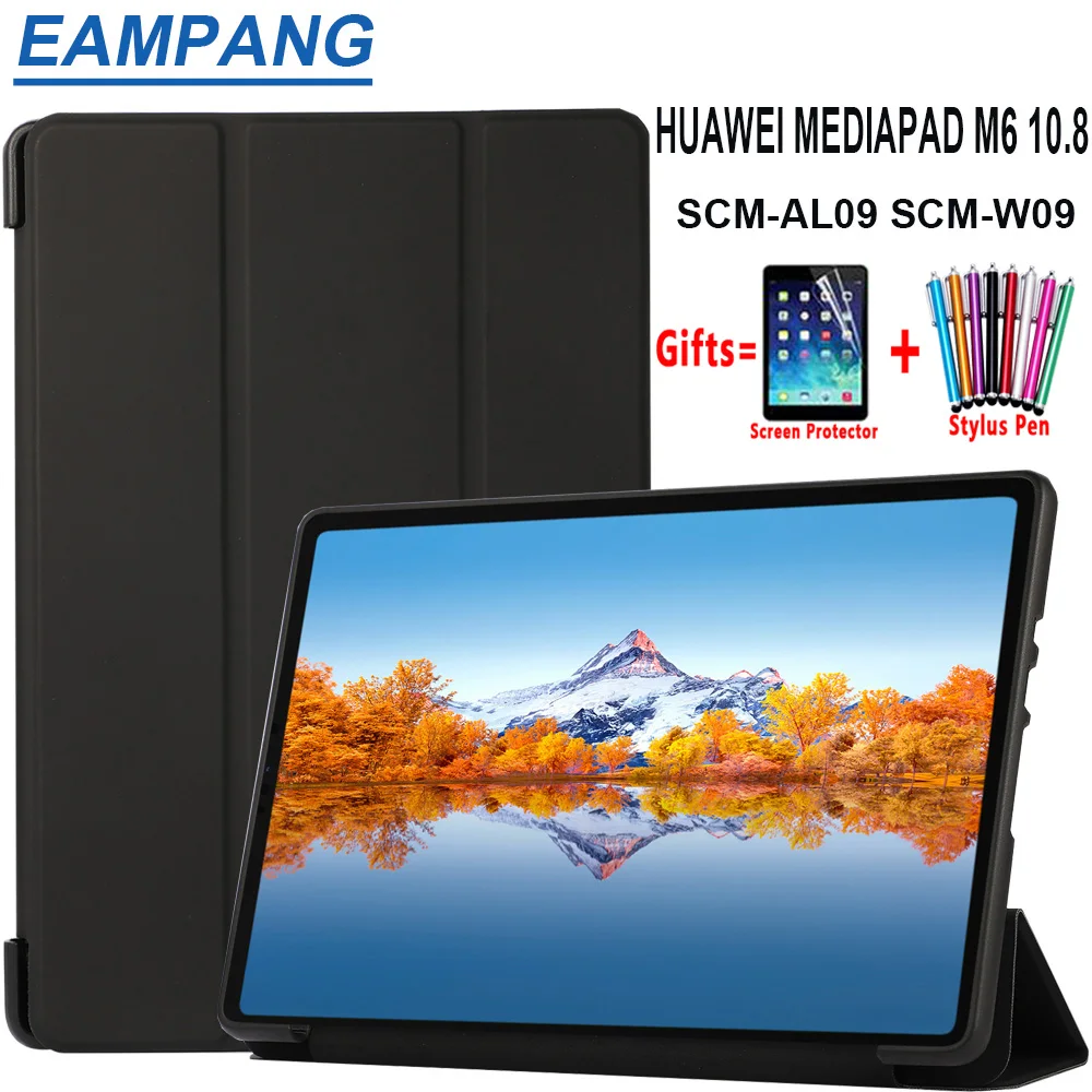 Чехол для планшета Huawei Mediapad M6 10,8, умный, мягкий, силиконовый, кожаный, тройного сложения, защитный рукав, чехол для Huawei SCM-AL09