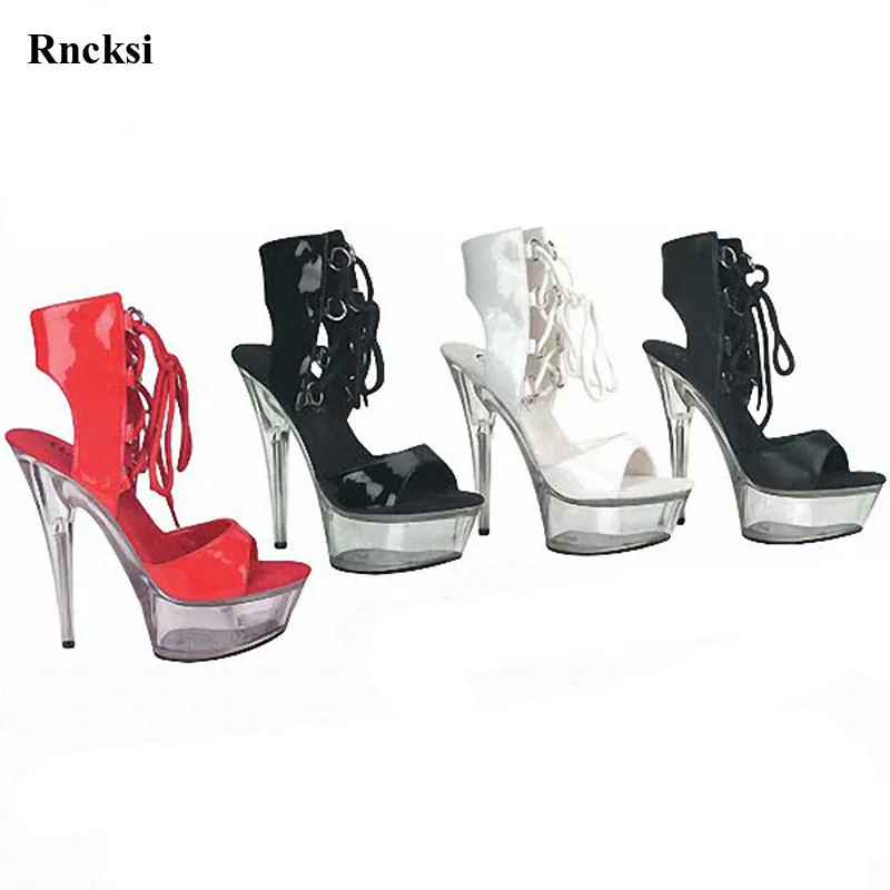 

Rncksi Women New Sexy Straps Spring Fashion Shoes High-heeled Sandals 15 cm High Heels Wedding With Platform Pole Dance Sandals