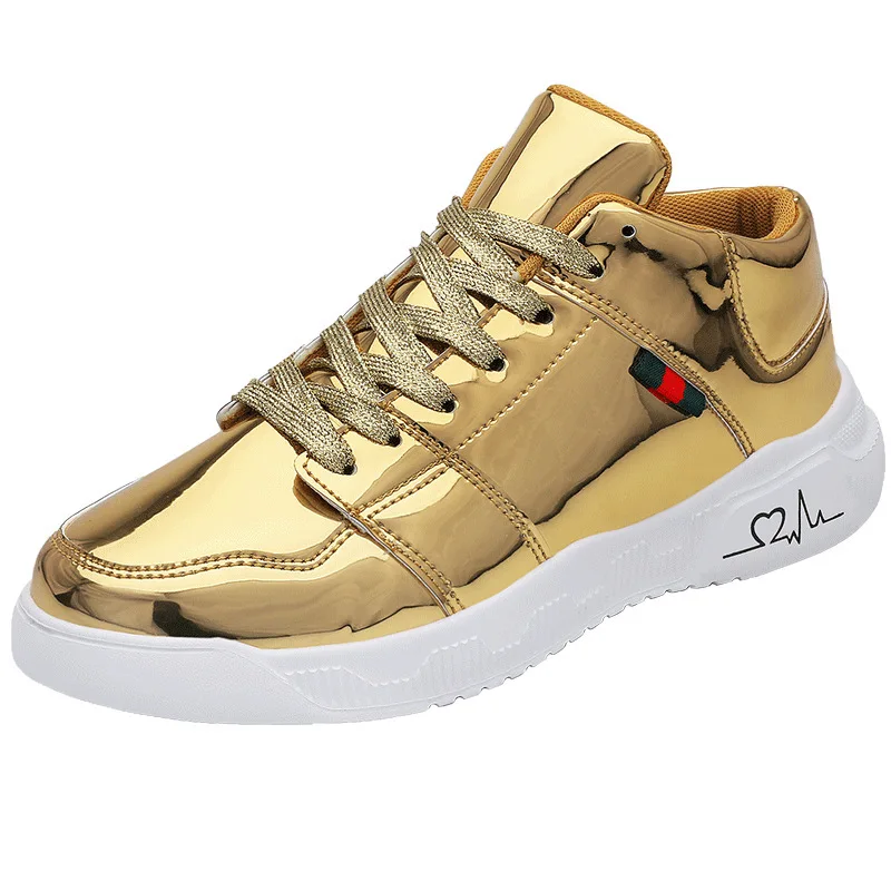 

Glossy Run Sneakers Trend High Top Damping Men Breathable Casual Fashion Walking Flexible Patent Leather Masculino Sport Shoes