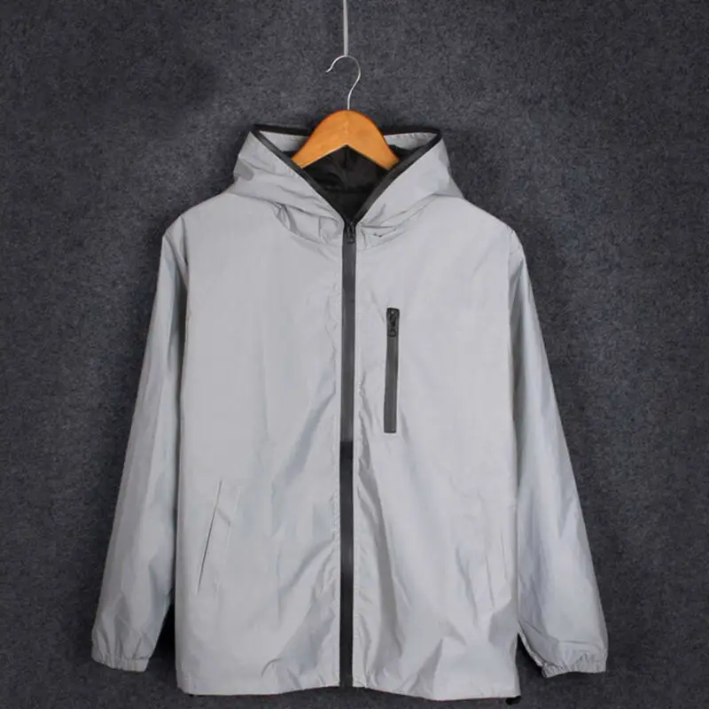 Мужская водонепроницаемая куртка с капюшоном серебристая ветрозащитная рукавом