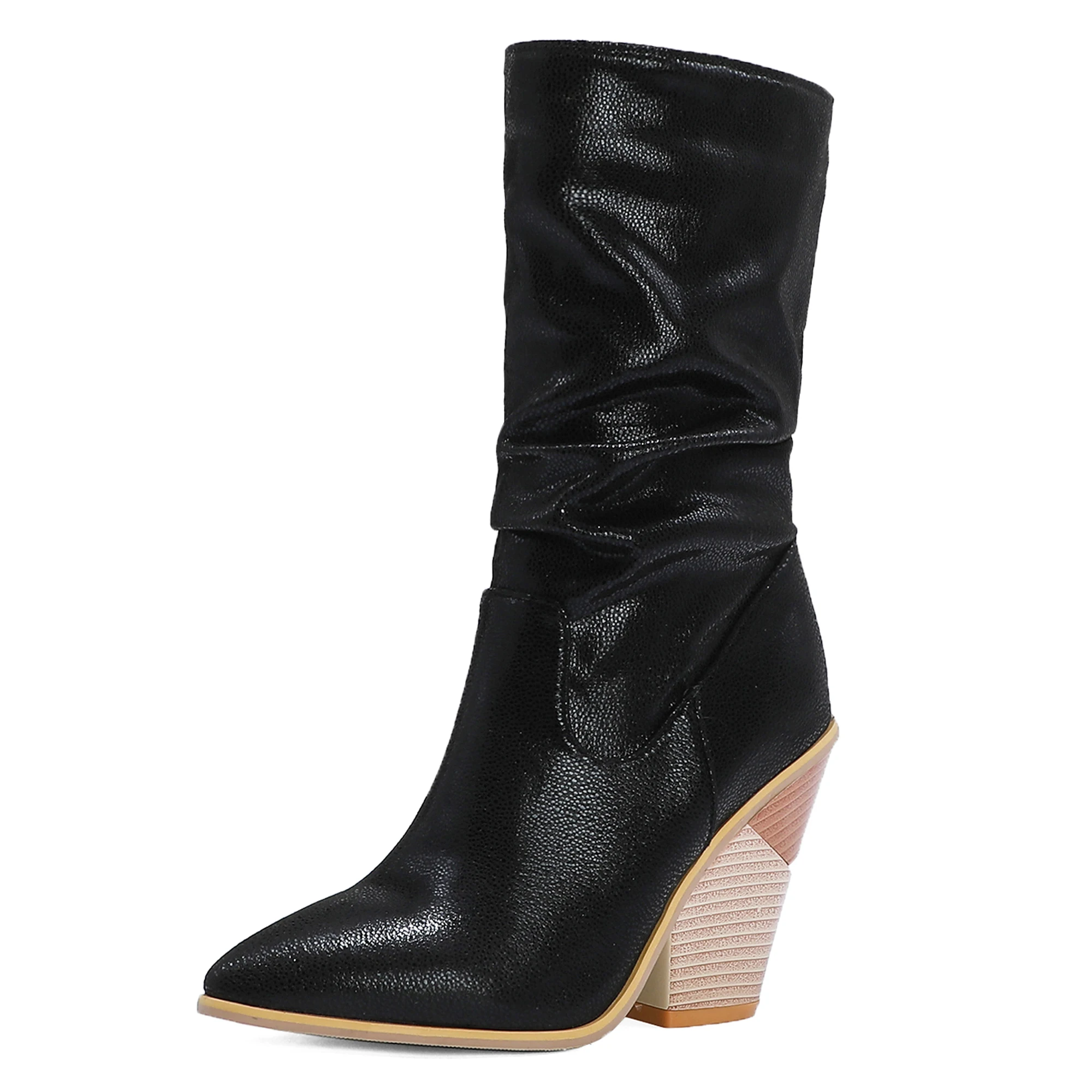 Женские ботинки на танкетке со змеиным принтом сапоги до середины икры с боковой