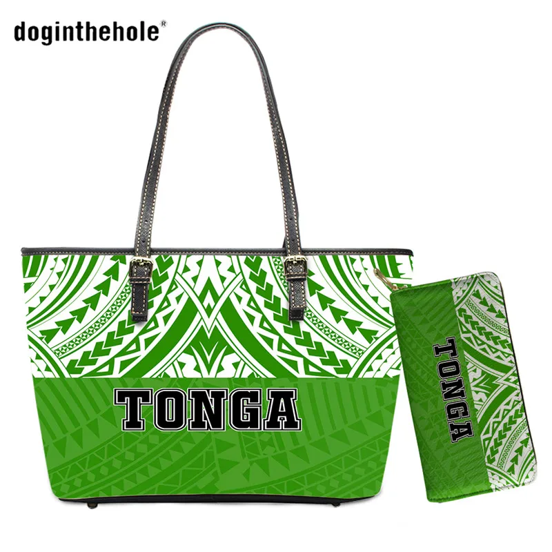

Doginthehole Tonga Handbag for Ladies Luxury Leather Bag Set Women Long Slim Wallet and Clutch Bag for Dating Green Polynesian