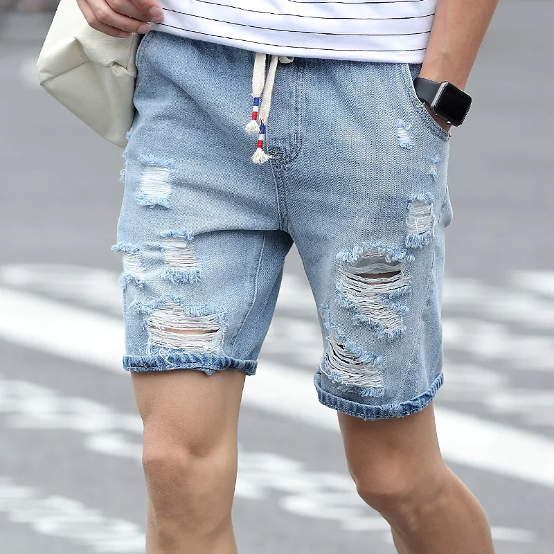 

Men's shorts 2021 summer new casual jeans shorts knee length slim fit large size ripped pants high quality trendy men's pants
