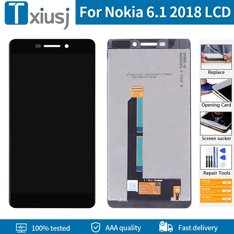 ЖК-дисплей 5 '𧪪 +++ с дигитайзером для Nokia 6 1 TA-1043 TA-1045 TA-1050 TA-1054 TA-1068 сенсорным
