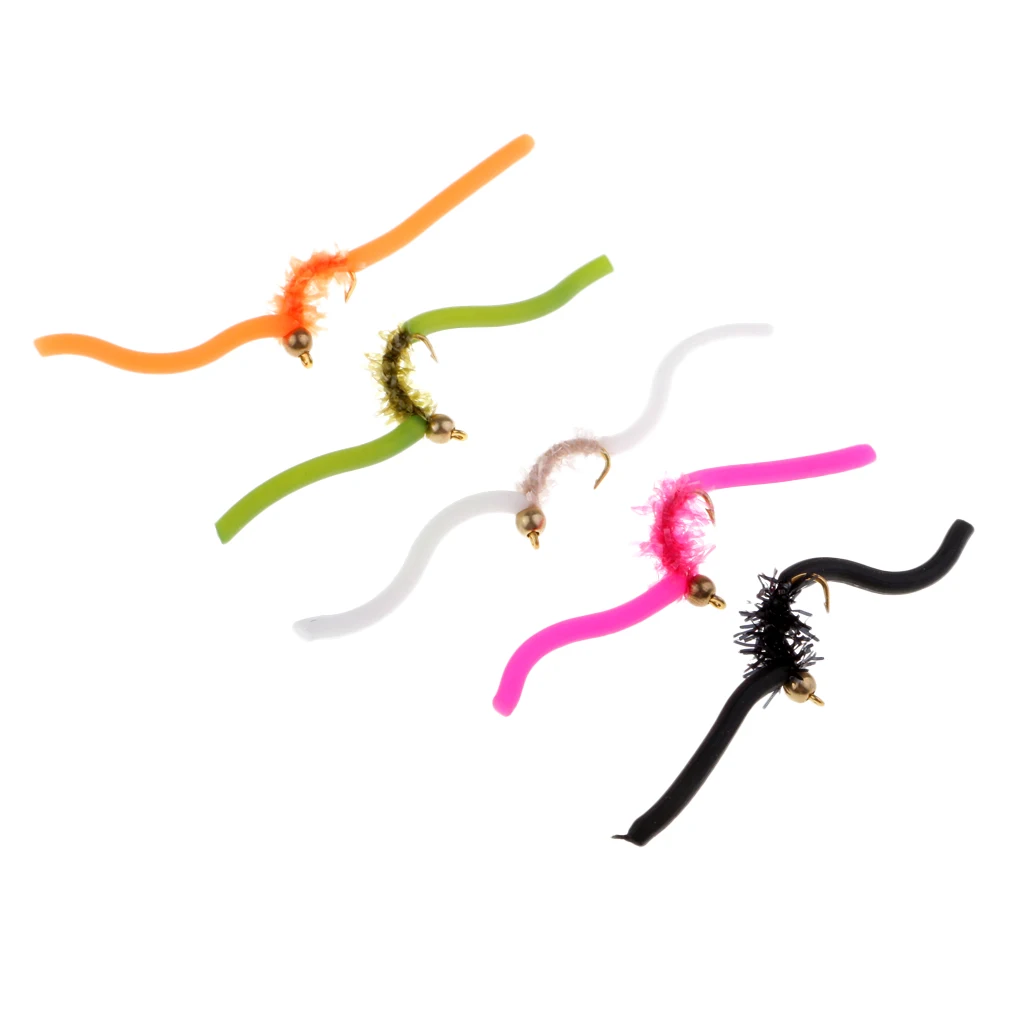 

5pcs San Juan Worm Fly Fishing Trout Flies Assortment Power Bead Trout Nymph Fly Fishing Flies