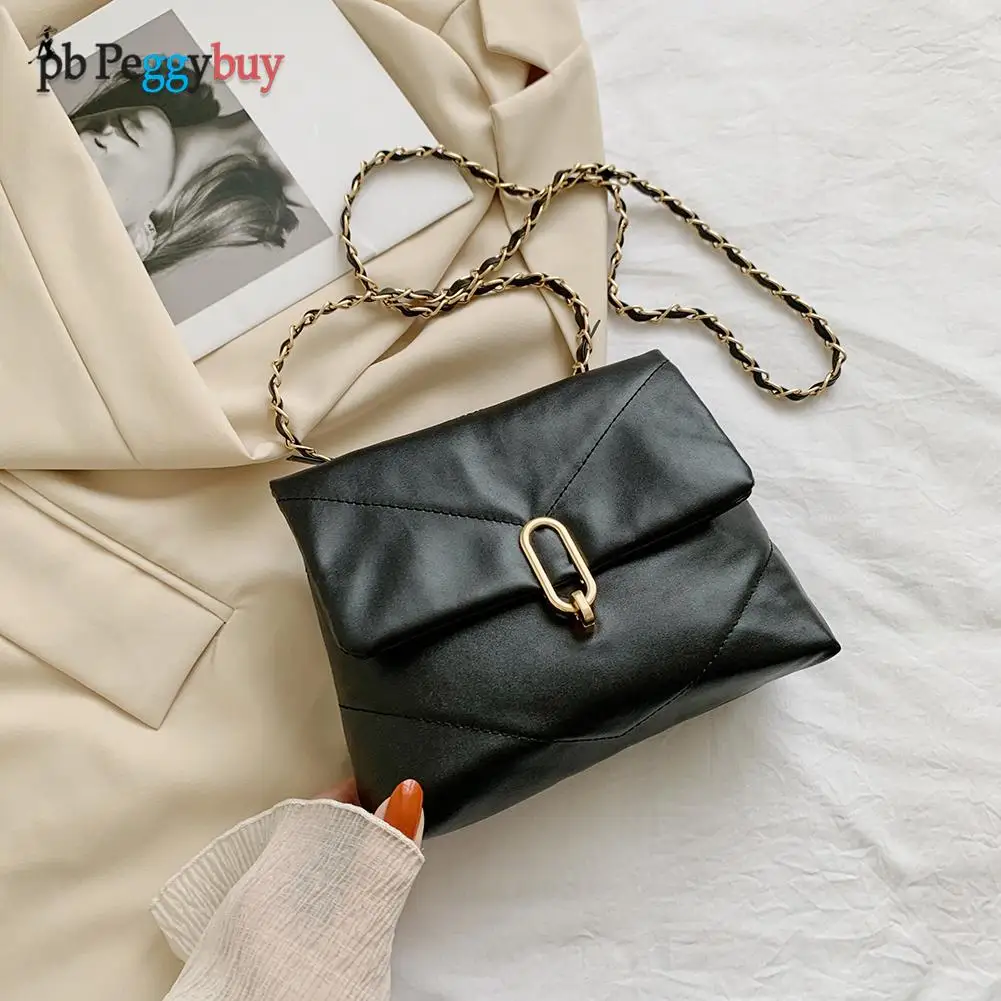 

Ladies PU Leather Shoulder Crossbody Bag Vintage Women Pure Color Chain Handbag Female Street Single Shoulder Pouch