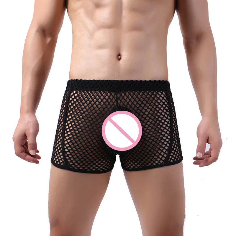 

Sexy Men Boxer Shorts Mesh Fishnet Transparent Underwear Sheer Slip Homme Gay Panties Sleep Bottoms Nightwear Boxershorts Trunks