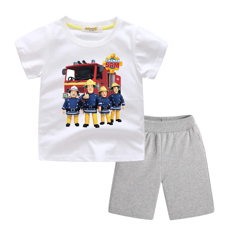 Детские летние футболки с короткими рукавами и шорты изображением Пожарника
