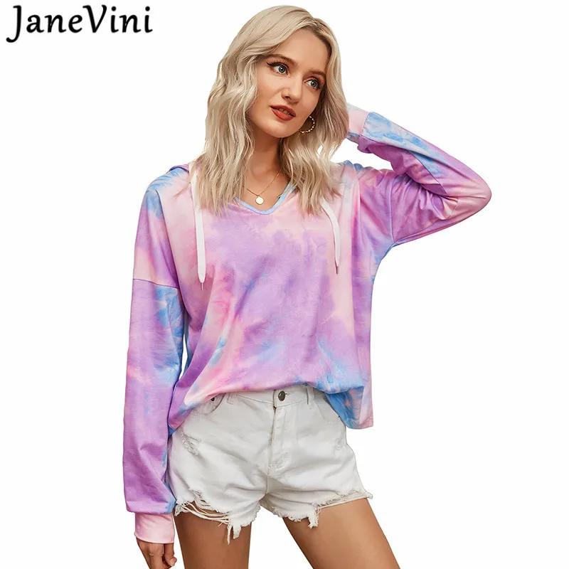 JaneVini Повседневная Толстовка худи женские цветастые свободные тай дай верхняя