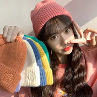 candy colors knitted hat wool cap korean ins cute autumn winter keep warm simple wild letter men women fashion accessories