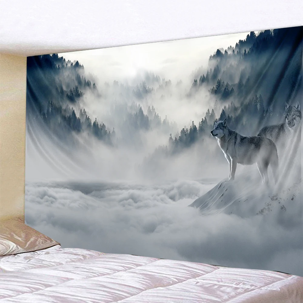 Животное волк и гобелен с Луной украшение настенный фон Психоделический