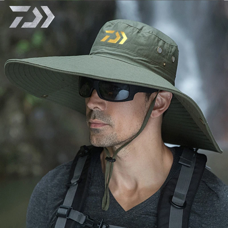 2020 Daiwa Men's Camouflage Fishing Hat Summer Adjustable Sun Protection Sun Hat Big Brim Sun Hat Tourist Fishing Hat