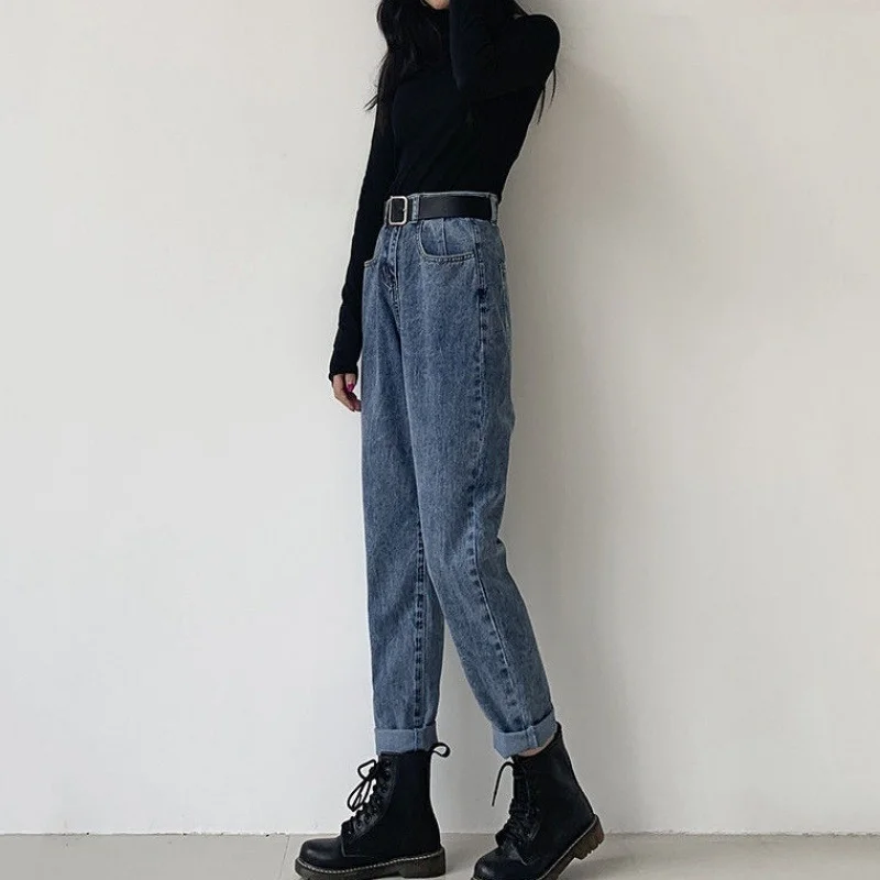 

Straight Jeans Women Korean Style Slim Vintage Chic High Waist Trendy Popular Soft Trendy Teens Denim Streetwear Simple Trousers