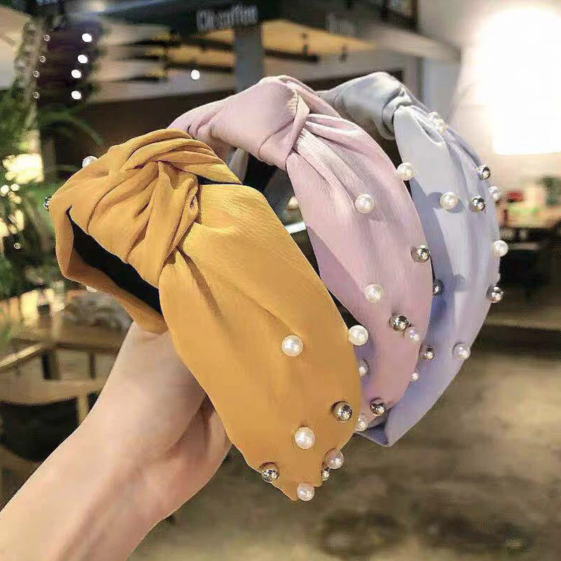 Женские ободки для волос с искусственным жемчугом корейские модные однотонные