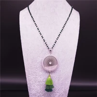 2022 flower of life stainless steel natural stone chain necklace for women green long tassel necklace jewelry cadena nb4s04