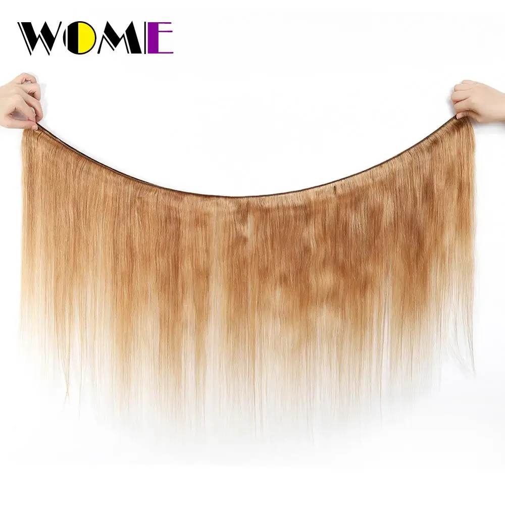 Wome Малазийские Волосы 3 пучка с 4x4 синтетическое закрытие шнурка прямые #27 медовый