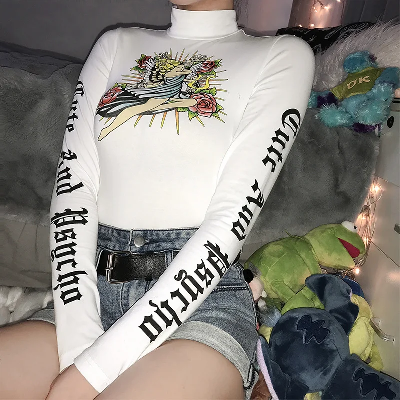 Женская футболка с эстетическим принтом в стиле Харадзюку хлопок белый тонкий