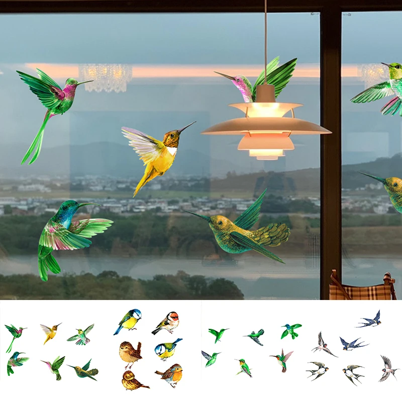 

Hummingbird Window Electrostatic Glass Sticker Bird Anti-collision Warning Sticker Cute Swallow Glue-free Window Film Decor 6PCS