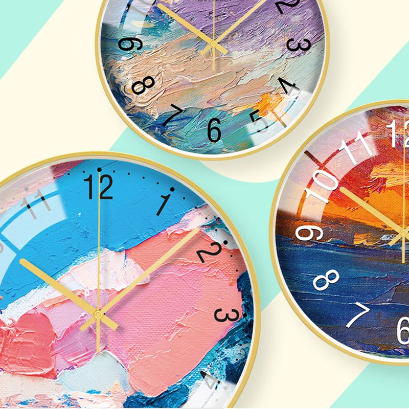 Oil Painting Decorative Metal Wall Clocks Silent Quartz Circular Hanging Clock Modern Design Home Decor | Дом и сад