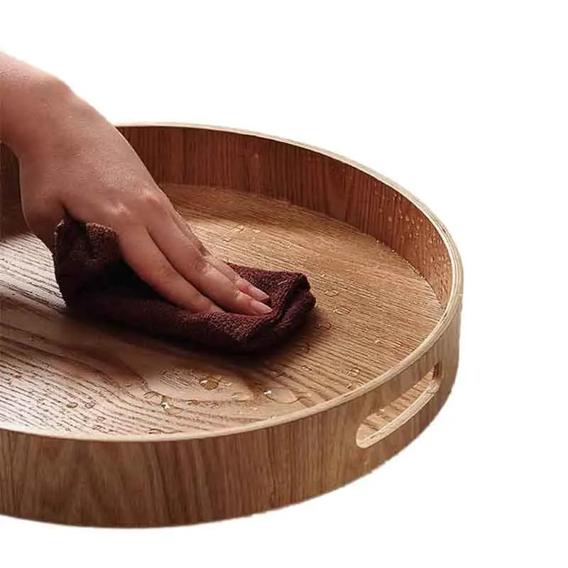 

Round Serving Bamboo Wooden Tray for Dinner Trays Tea Bar Breakfast Food Container Handle Storage Tray