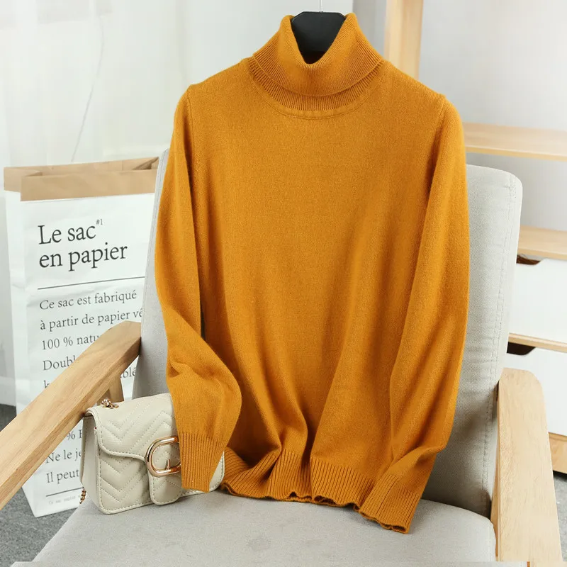 Женский свитер из ангорской шерсти черный вязаный пуловер с высоким воротником