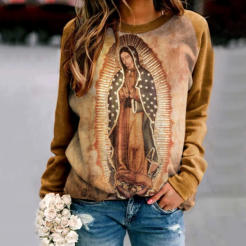 Women's Original Of Our Lady of Guadalupe Virgin Mary Sweatshirt Long Sleeve Top Top Quality Women Sweetshirts Ropa Mujer