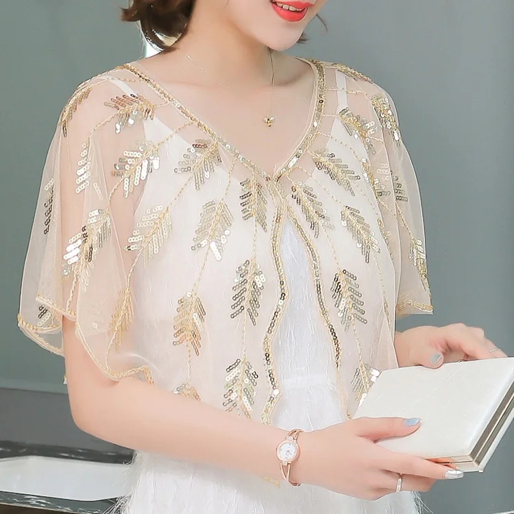 Женская Короткая шаль с блестками и рукавом летучая мышь |