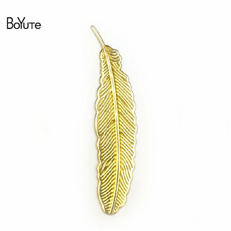 

BoYuTe (200 Pieces/Lot) 34MM Metal Brass Stamping Feather Materials Diy Hand Made Jewelry Findings Components