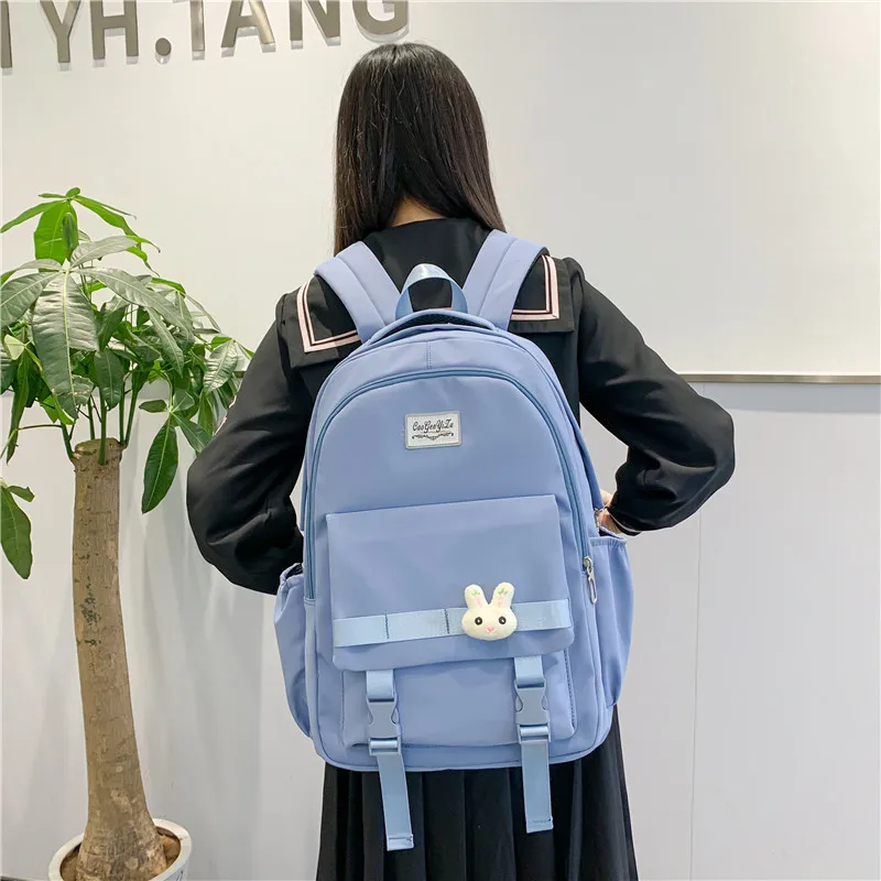 

New Solid Color Women Backpack Female Multi-pocket Waterproof Nylon Travel Bag High Quality Schoolbag for College Girls