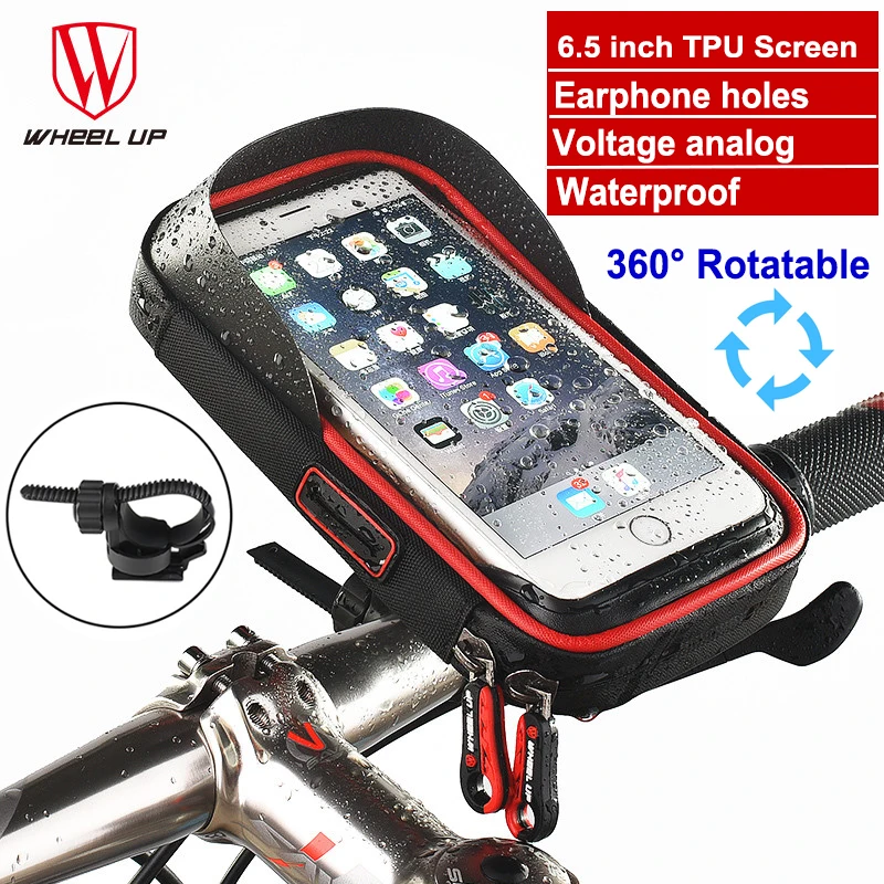 

WHeeLUP Bicycle Bags Handlebar Front Bag Waterproof TPU Touch Screen Cell 6in Phone Holder MTB Bike Phone Bag with Earphone Hole