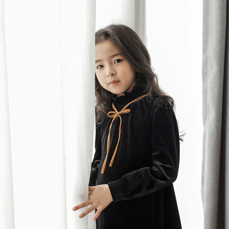 Осеннее бархатное платье с длинным рукавом для девочек-подростков Корейская