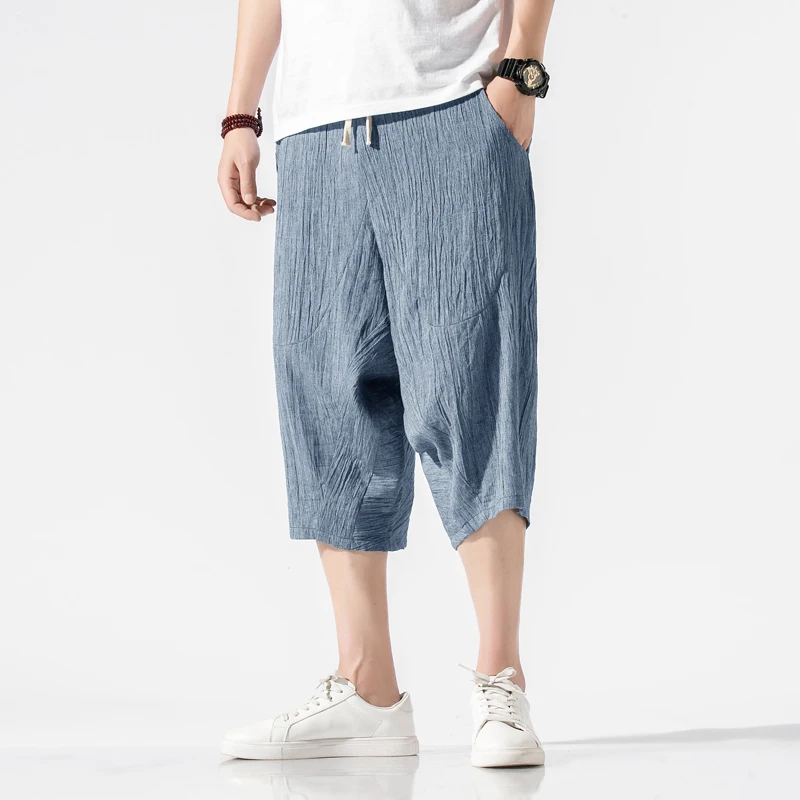 

Женские мужские укороченные брюки со шнуровкой на талии, уличная одежда в японском стиле хип-хоп, свободные льняные брюки, модная одежда до ...