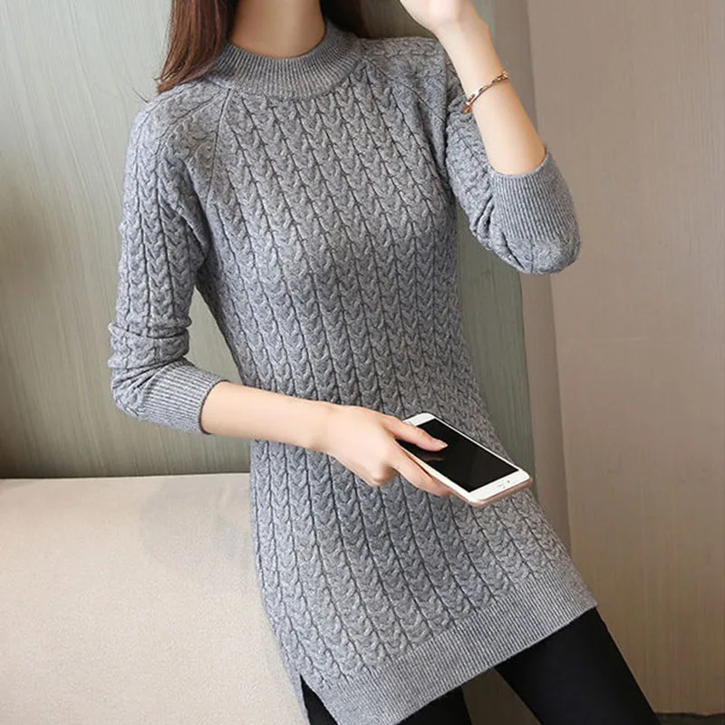 

Elegant Women Sweater Dress 2021 New O-Neck Full Sleeve Pullovers Vestidos Female Casual Slim Warm Knitted Dresses Jersey Mujer