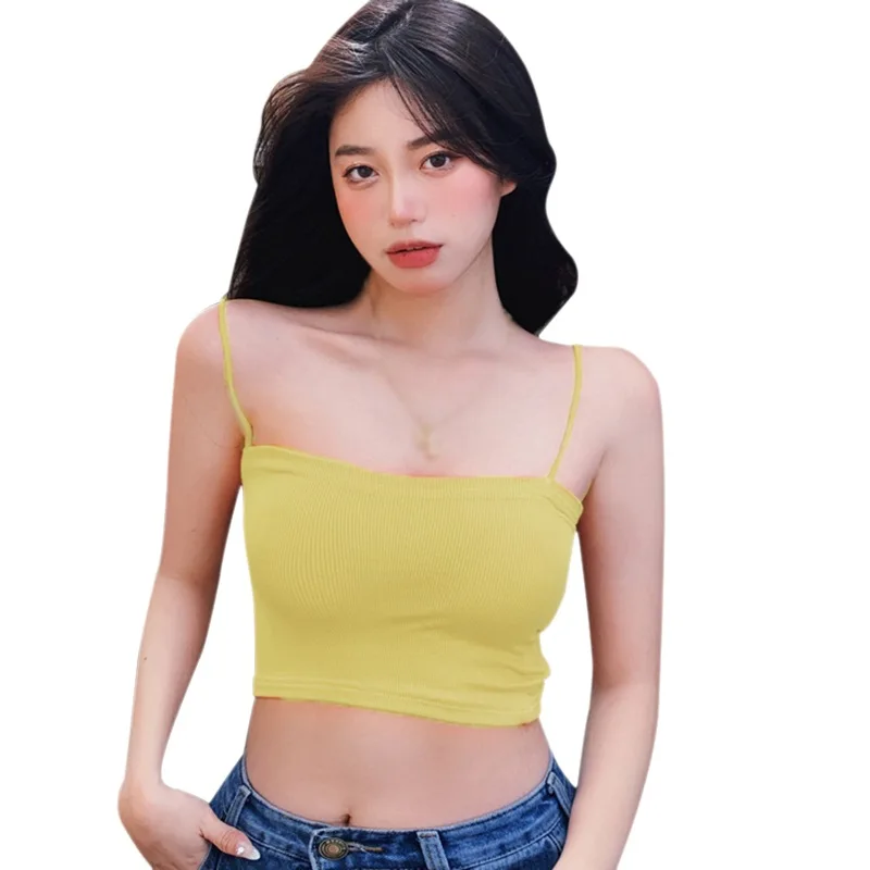 

Летний Тонкий жилет на лямках, Женские однотонные майки в Корейском стиле, сексуальный топ на бретельках