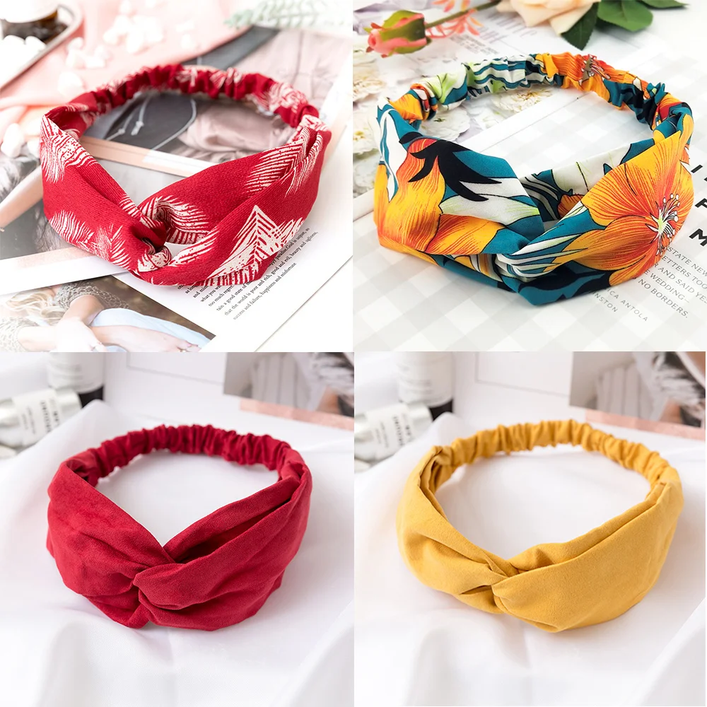 

Women Cross Solid color Hair Bands Girls Print Flower Headbands Fashion Turban Make up Hair Accessories