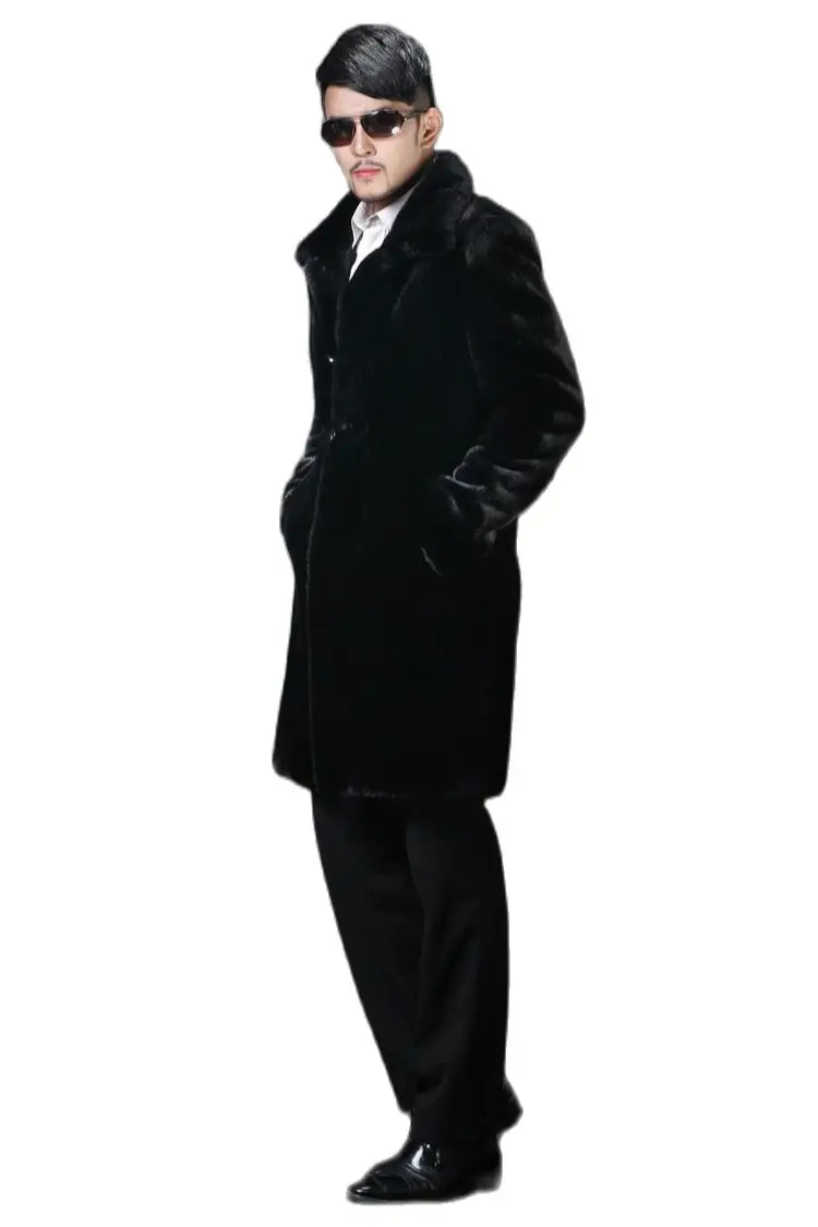 

Man Plus Size Imitation Rabbit Turn-down Collar Full Thick Slim Coat Male Winter Black Imitation Mink Cardigan Warm Overcoat