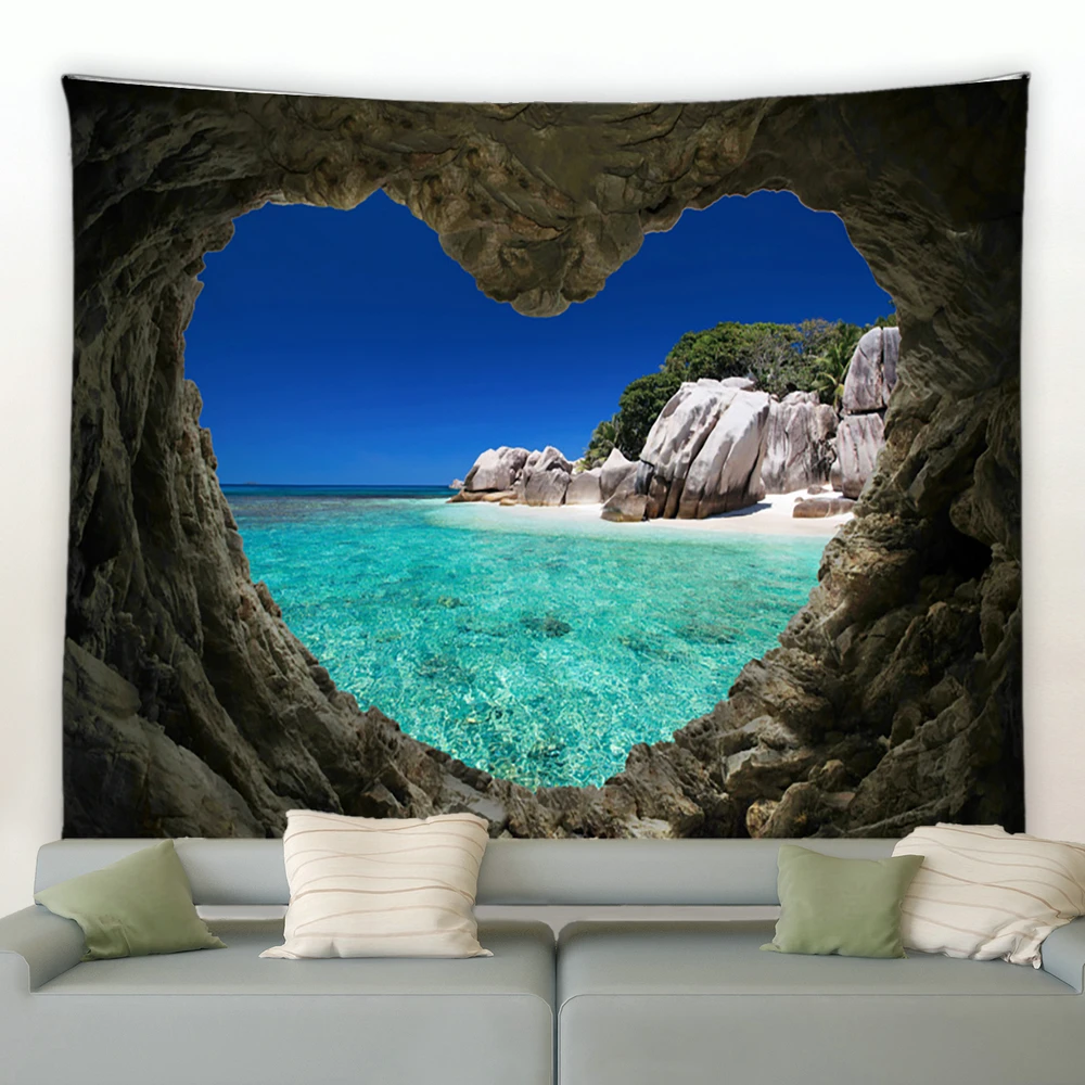 Красивая пещера водопад гобелен Пляжный Пейзаж настенные гобелены хиппи